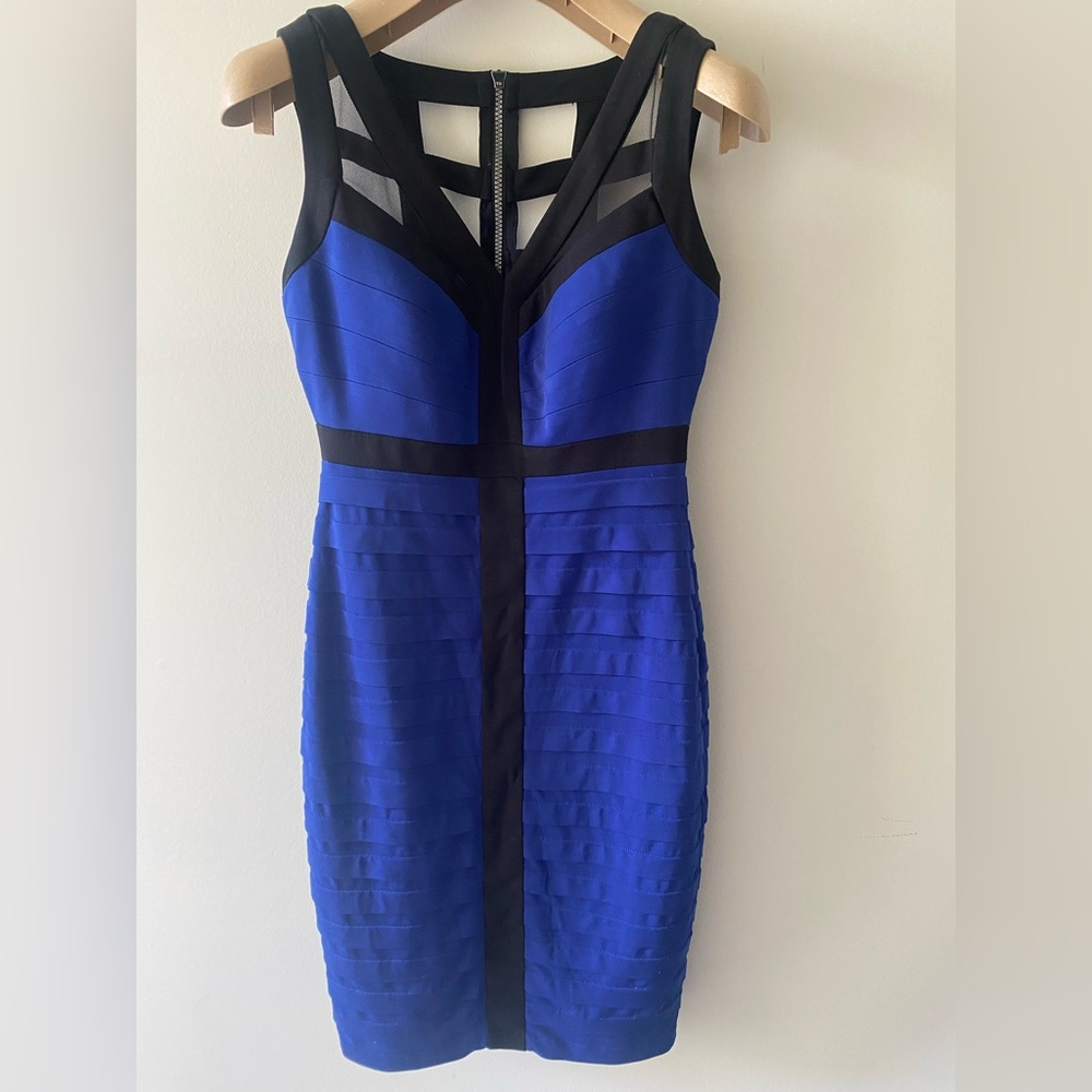 Chic Royal Blue & Black Colorblock Bandage Dress